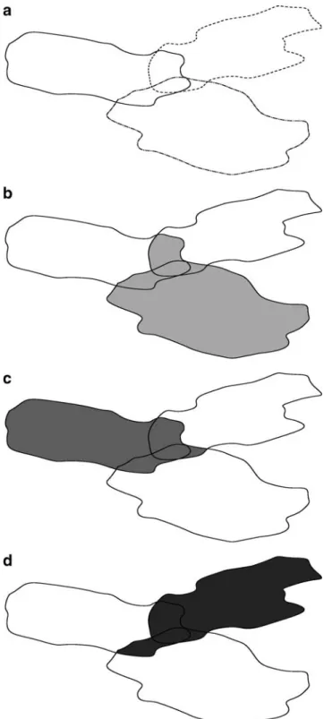 Fig. 8 Overlap crossover: a Three overlapping parent patches b offspring 1 c offspring 2 d offspring 3