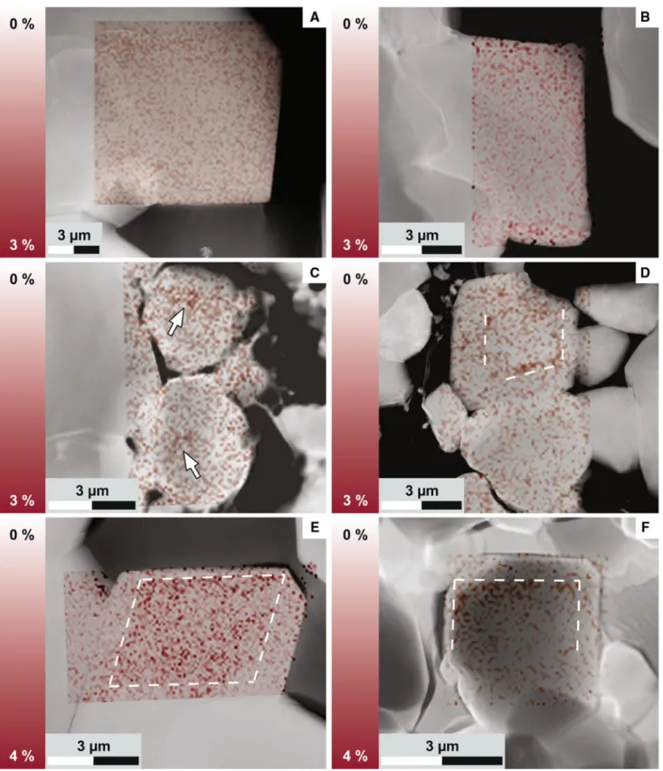 Fig. 5 a, b EDS maps showing a homogeneous distribution of Mg, within the scale of 0 to 3 at.% (sample from Qatar, 1,405 m)