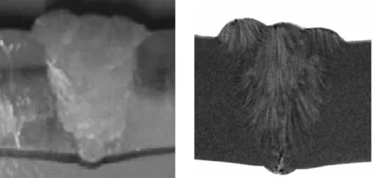 Figure 4. Study of a steel weld (left – photo, right – transimission neu- neu-tron image) with the energy-selective neuneu-tron imaging option using a double monochromator set-up at HMI (facility CONRAD [7])
