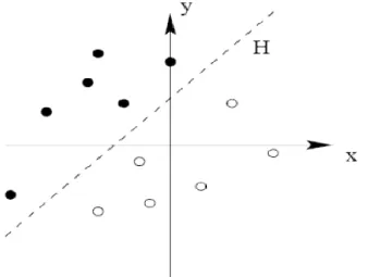 Figure 1. 5 : L’hyperplan H qui sépare les deux  ensembles de points 