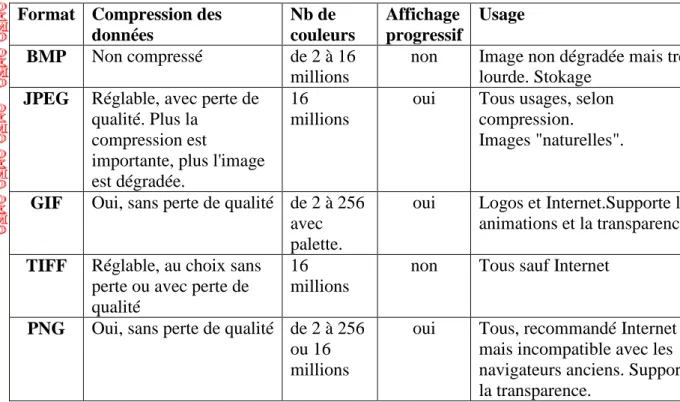 Tableau 1.1 : Les principaux formats d’une image[S6] 