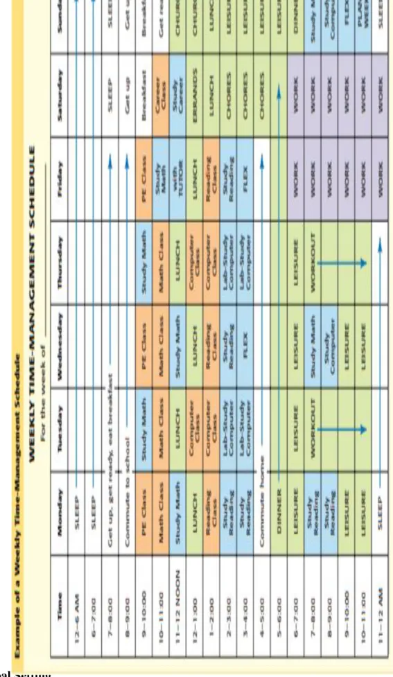 Figure 2.1. Example of a Weekly Time-Management Schedule Adapted from: Wong, 2009, p. 99.