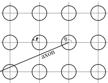 Fig. 1 A 3 × 4 neurons rectangle. Each neuron is a circle with a radius r ∈ IR + (dendrites), in this figure r &lt; 1