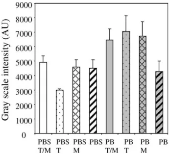 Fig. 6 Eﬀect of the coating buﬀer composition on the immunoas- immunoas-say of the Ara h1-tagged liposomes with anti-Ara h1 antibody (R2307)
