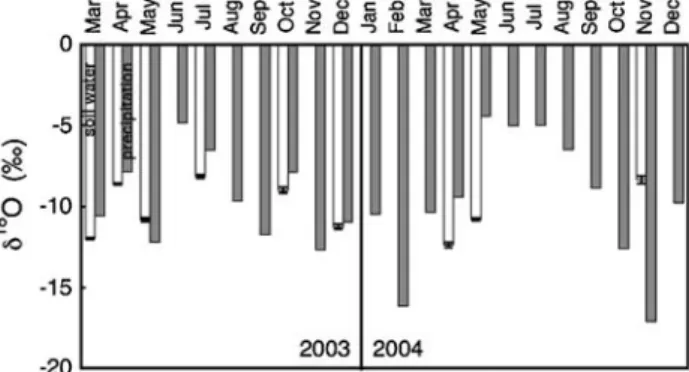 Fig. 1). Dry conditions at leaf sampling dates (summer 2003) meant that there was insufficient soil water for extraction