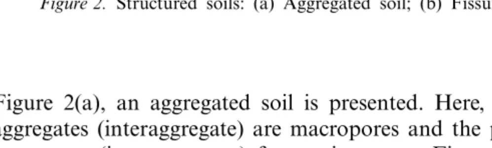 Figure 2. Structured soils: (a) Aggregated soil; (b) Fissured porous medium.