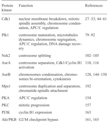 Table 1. Protein kinases controlling the onset and progression through mitosis.