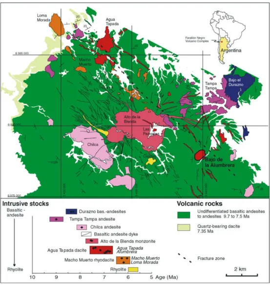 Fig. 1 Map of northwestern part of the Farallo´n Negro Volcanic Complex showing the horizontally eroded