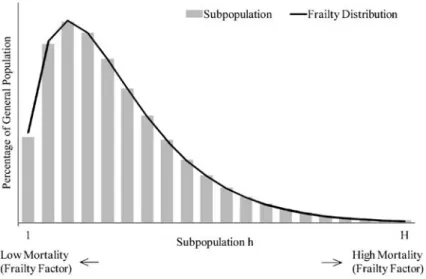 Fig. 1 Segmentation of the general population into H subpopulations depending on mortality levels;