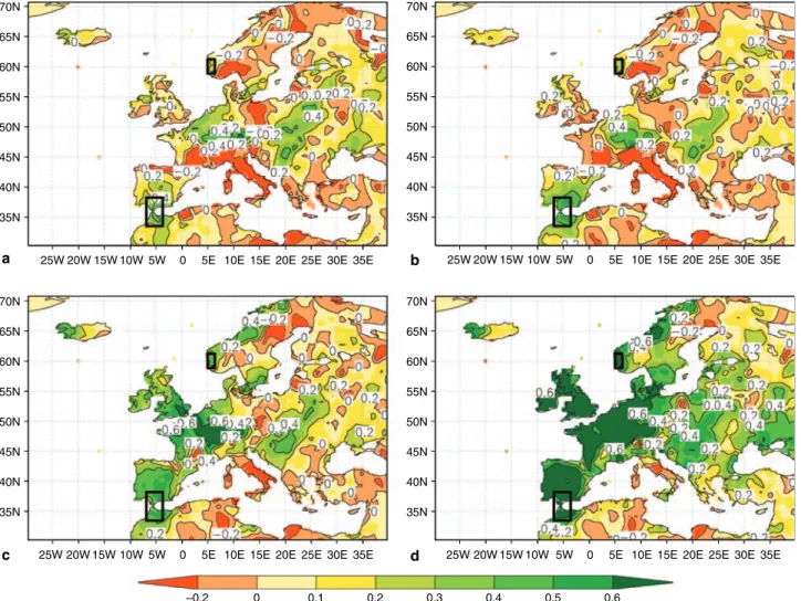 Fig. 1. Spatial distribution of the RE values for the European winter precipitation reconstruction by Pauling et al