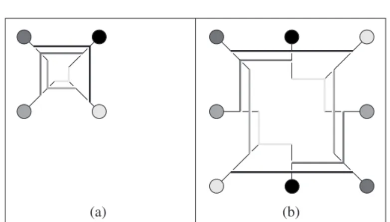 Fig. 1. Reconnection of processors in the proof of Lemma 4.1: special case n = 4.