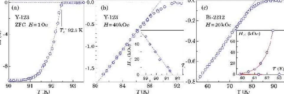 Fig. 1. Magnetization curves for Y-123 and Bi-2212 samples studied in Ref. 15 and 21, respectively