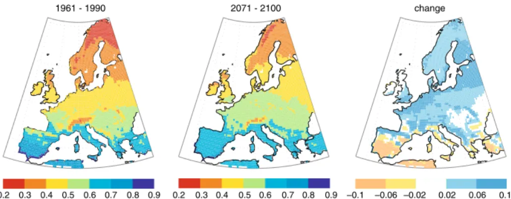 Figure 5 presents climatic seasonality for the present and future as well as the change field