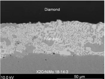 Fig. 3 The SEM micrograph shows the complete brazing gap of a sample brazed at 850 °C/10 min
