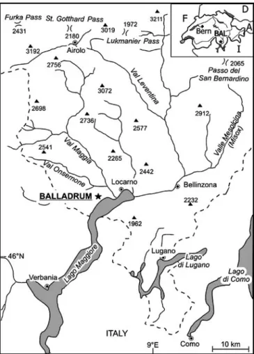 Fig. 1 Map of southern Switzerland, showing the location of the study site Balladrum at the northern border of Lago Maggiore