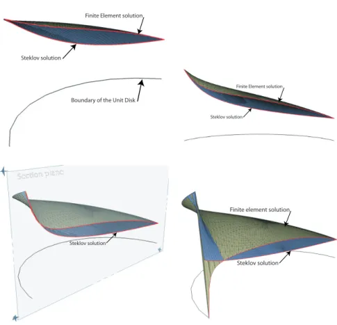 Figure 3. Cross sections through the surfaces corresponding to the Finite element and the Steklov “solution”