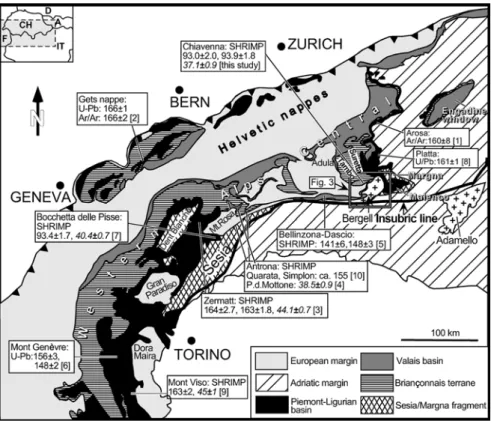 Fig. 1 Schematic proﬁle from the European to the Adriatic plate (NW–SE) representing a model for the pre-orogenic situation in the area of the Central and Western Alps