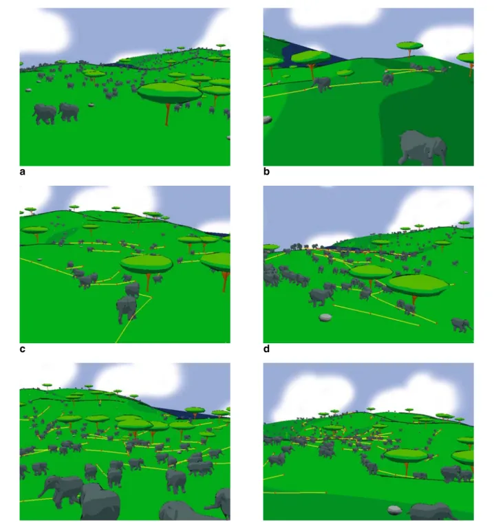 Fig. 10. Screenshots of the second test scenario with 400 agents trying to act proactively