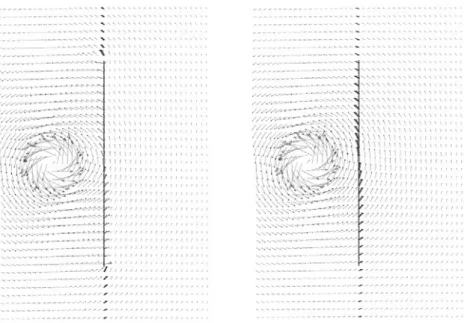 Figure 4 Magnetic ﬁeld H in the observation plane for a current of 10 6 A (left) and for a current of 10 8 A (right)