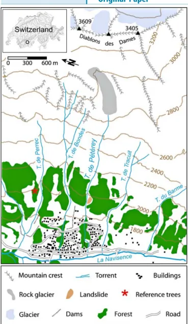 Fig. 2 Debris-flow cone of the Torrent de Pétérey (1,660 – 1,800 m a.s.l.; 4.2 ha) as seen from the departure zone