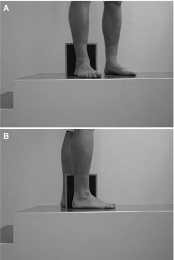 Fig. 1 Set-up for the weightbearing radiographs. The patient is standing on both legs as comfortably as possible, with the weight equally distributed