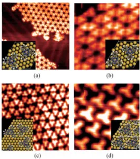Fig. 6 STM images of diﬀerent phases of subPC on Au (111) with increasing global coverage ( θ )