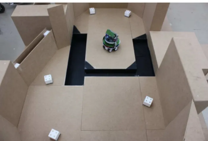 Fig. 1 The experimental setup: the black area is a ditch separating two traversable regions