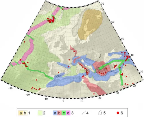 Fig. 2 Seismotectonic map of the Euro-Mediterranean area developed for the SHARE project by WP3.2