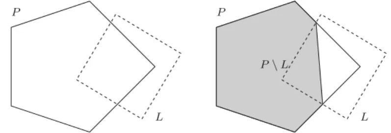 Fig. 1 On the left polyhedra P and L. On the right, the resulting polyhedron P \ L