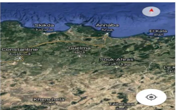 Figure 11 : Cartographie de la région d’étude de la wilaya de Guelma   (Images satellitaire ,2019) 