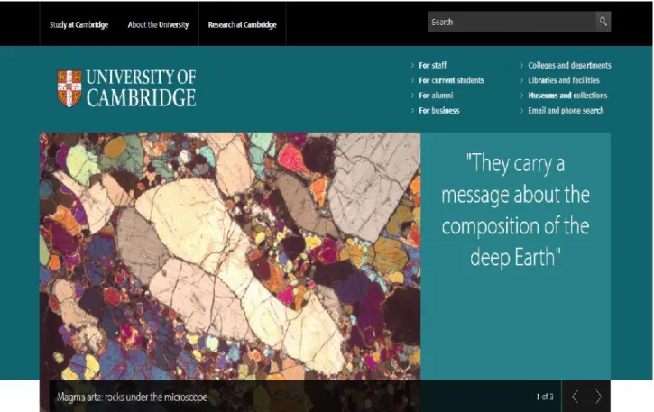 Figure IV.1 Capture écran de la page d’accueil du site de l’université de Cambridge