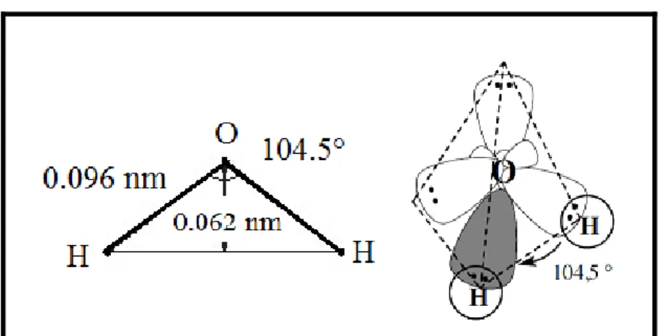 Figure I – 1 : Géométrie de la molécule H 2 O. 