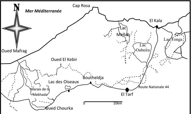 Fig. 1. Situations géographique de la Numidie Orientale (Samraoui &amp; Bélair de, 1998)