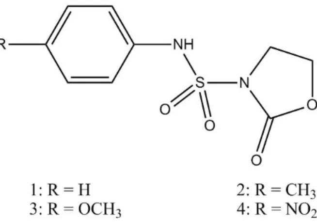 Figure 1. Structure chimique des quatre N-sulfamoyloxazolidinones étudiés dans ce travail.