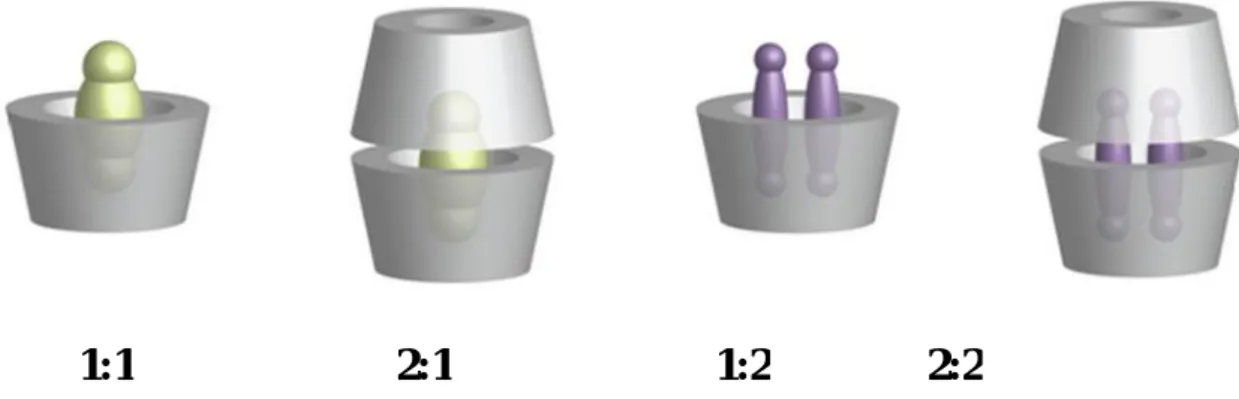 Figure I.5. Représentation de différents types de stœchiométrie des complexes.