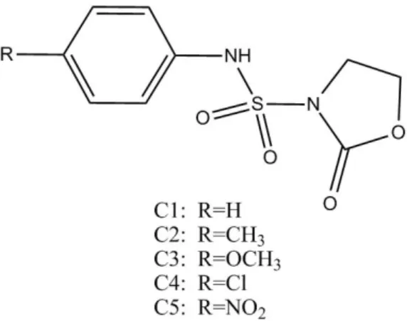 Figure II.2. Structure de série des N-sulfamoyloxazolidinones utilisées dans le travail expérimental.
