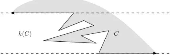 Fig. 5 A polygonal halfplane whose bounding chain C has a degenerate convex hull h(C)