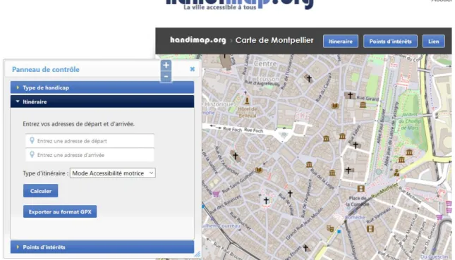 Figure 2 – Handimap.org : page d'accueil dédiée à la ville de Montpellier. 