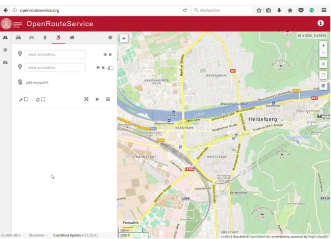 Figure 3 – OpenRouteService : service de calcul d'itinéraires en ligne créé par l'Université de  Heidelberg, en Allemagne