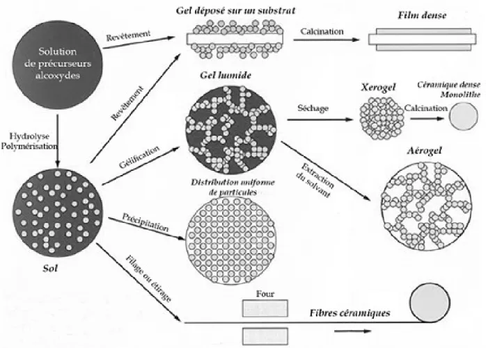 FIGURE 1.8-Schéma de principe du procédé Sol-Gel [20].