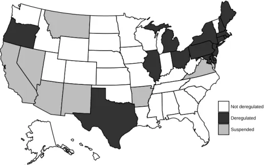Figure 3: State of electricity market deregulation in the US in 2010 (Source: EIA, 2010)
