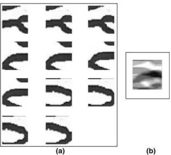 Fig. 6 a Patterns belonging to one category after classiﬁcation with standard ﬁlters used in the FILTERSIM method; b average of the patterns in this category