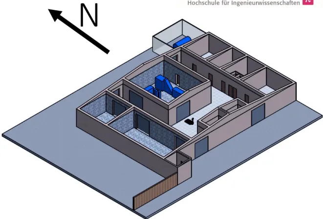 Figure 11 Aperçu global de l'usine  N  Local   technique  Laboratoire  Cuisine  Toilettes  Bureau Locaux de transformation Local de stockage de l’huile Local de stockage et murissage des fruits 