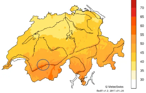 Figure III-1 Duree d’ensoleillement relative en suisse [3] 
