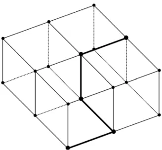 Fig.  2. Model  description:  in  white  the  matrix  elements,  in  black  the  conduits;  Flow boundary conditions: the blue arrow is the spring (constant head), the inlets have 90% of total recharge, the remaining 10% is distributed on the matrix elemen