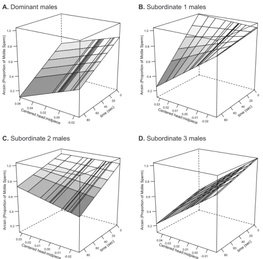 Figure  1.  Relation  between  sperm  longevity  and  the  head-to-midpiece  ratio  across  social  ranks  before  manipulating  the  social  environment