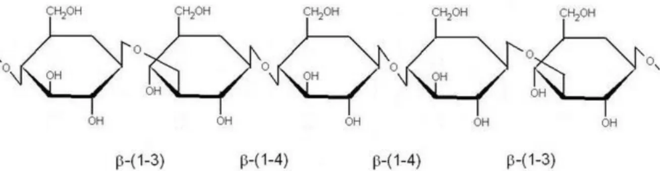 Figure 9. Structure of (1–3) (1–4)-- D-glucan present in barley and oat grains. 