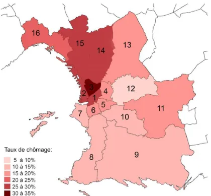 Figure 3 : Schéma représentant le taux de chômage dans les différents arrondissements de la ville de Marseille, cette image  est tirée du site 