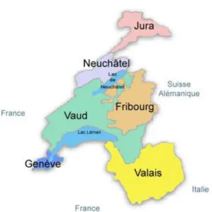 Figure 5 : Représentation de la Suisse Romande. Source :  http://prixroberval.utc.fr/librairies_partenaires_suisse.html 