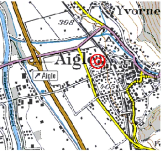 Figure 1 : ville d'Aigle et quartier de la Planchette (AMIS, 2016) 